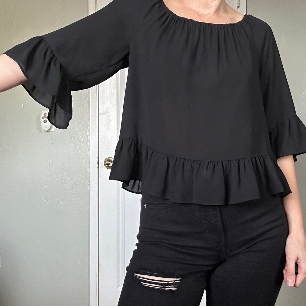 3/$20 Bar III sheer ruffle top, size small - Picture 5 of 7